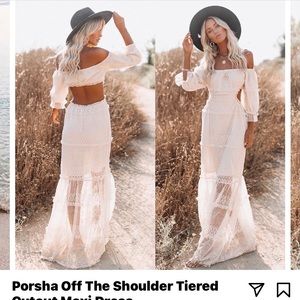 Vici Porsha Off The Shoulder Tiered Cutout Maxi Dress